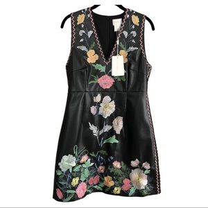 Foxiedox Floral Embroidered Vegan Leather Dress